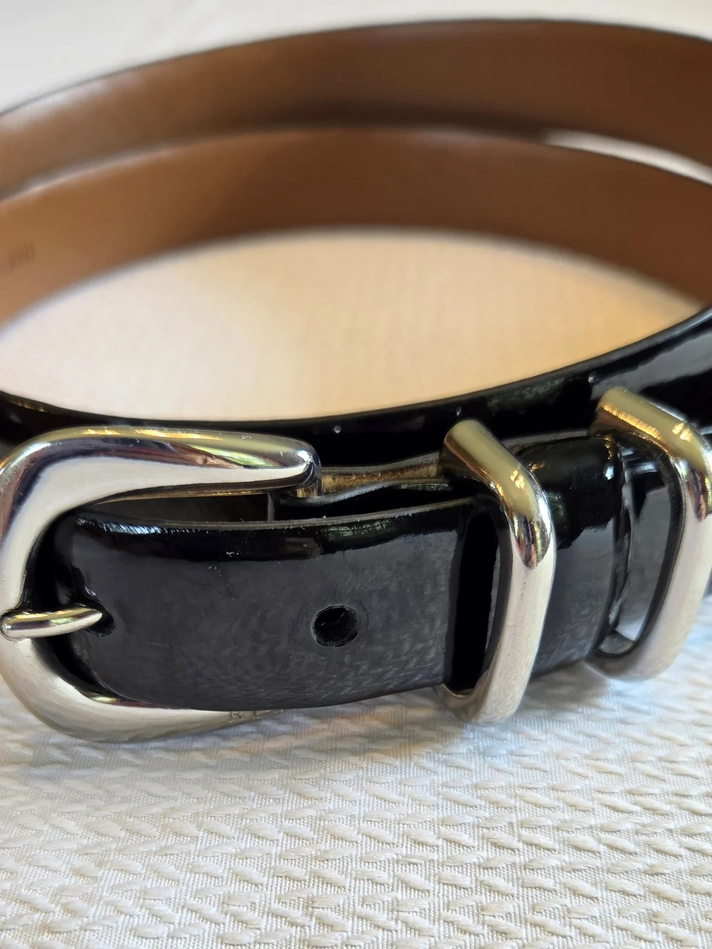 Ralph Lauren Classic Black Patent Leather Ladies's Belt with Silver Buckle